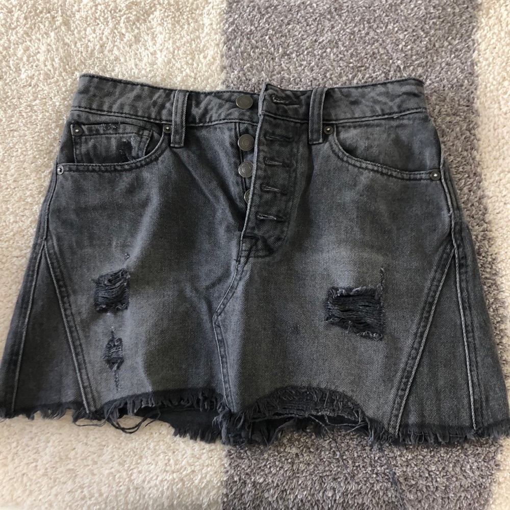 Free People grey/wash black denim skirt
